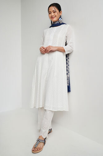 White Embroidered Regular Length Suit, White, image 2